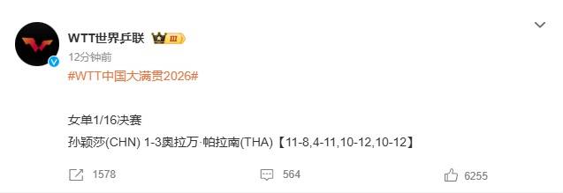 如何申请皇冠代理_孙颖莎1-3不敌奥拉万·帕拉南如何申请皇冠代理,无缘2026WTT中国大满贯女单16强